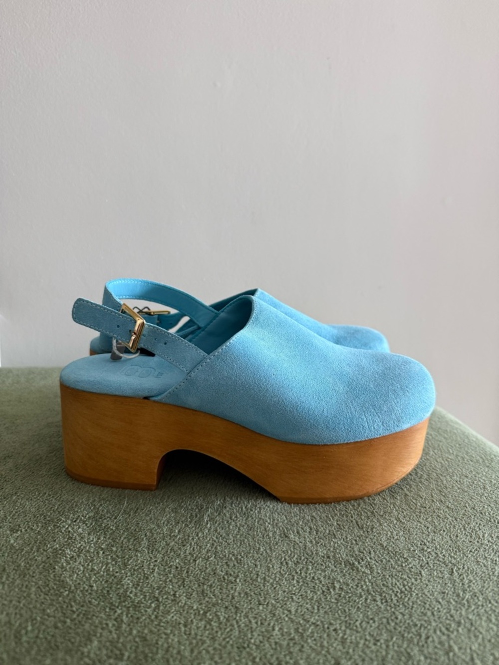 Light Blue Suede Platform Clog with Adjustable Strap - Picture 2 of 6